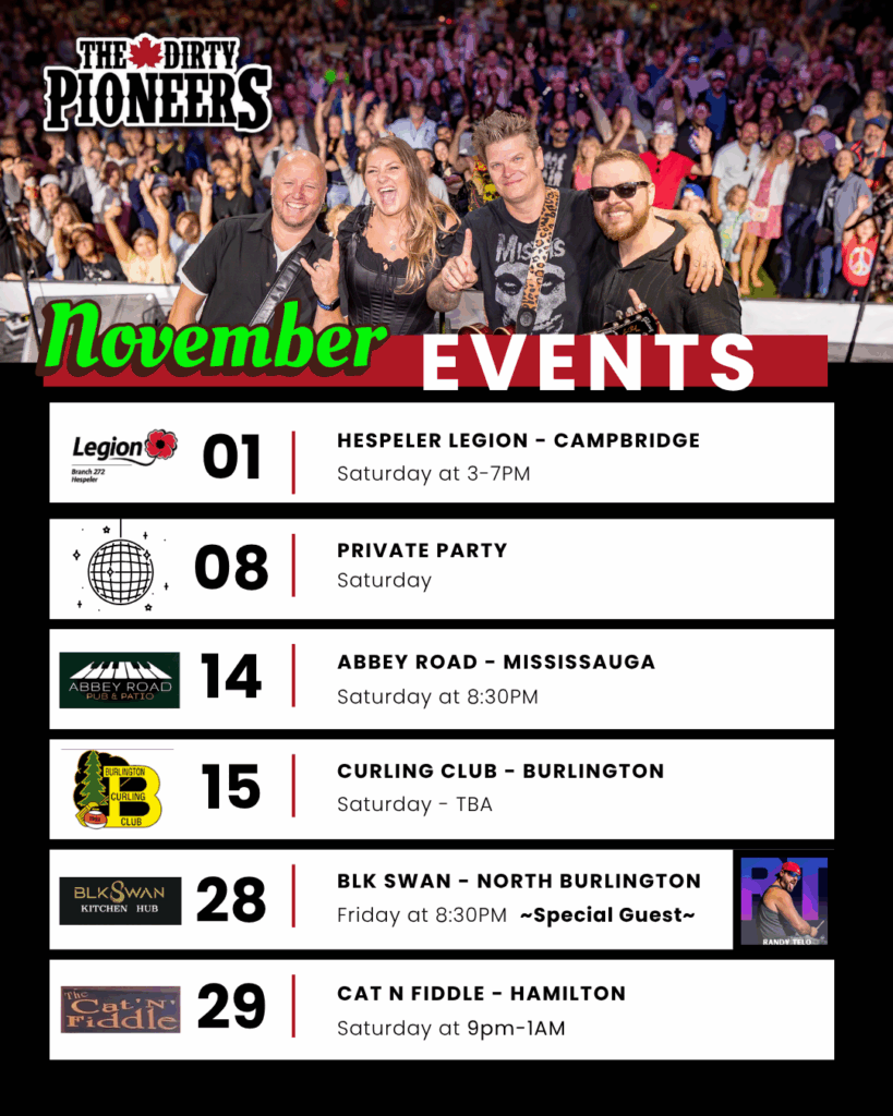 The Dirty Pioneers November 2025 gigs