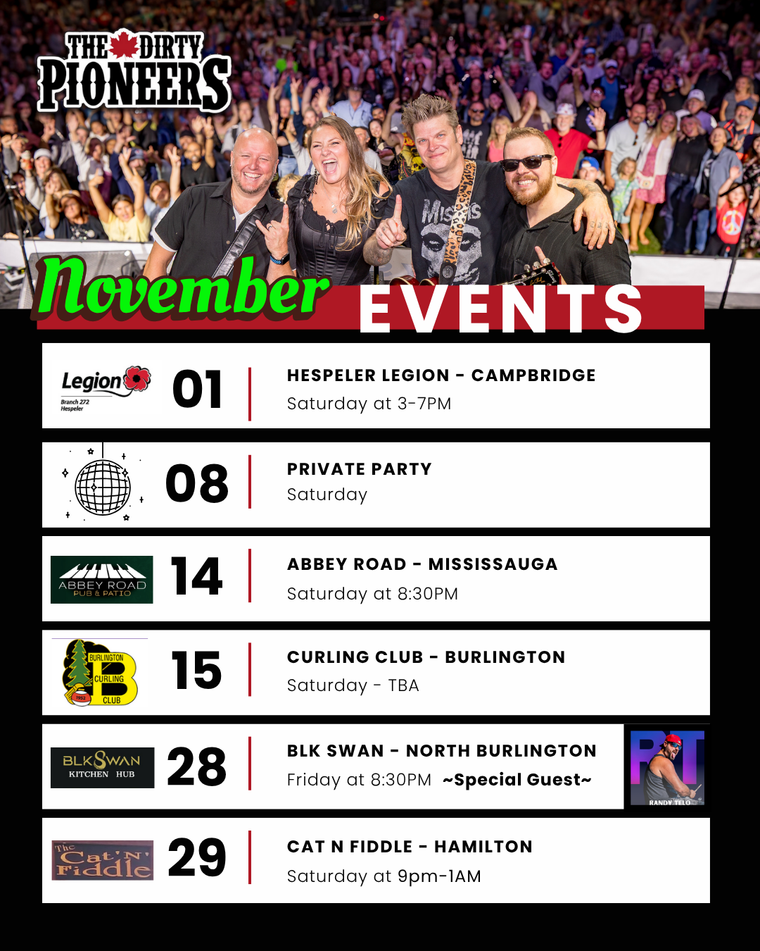 The Dirty Pioneers November 2025 gigs